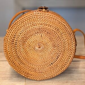 SOLD Round Woven Tan Crossbody Bag